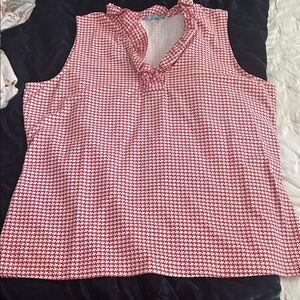 J. McLaughlin Pink Patterned Sleeveless Ruffle Neck Top